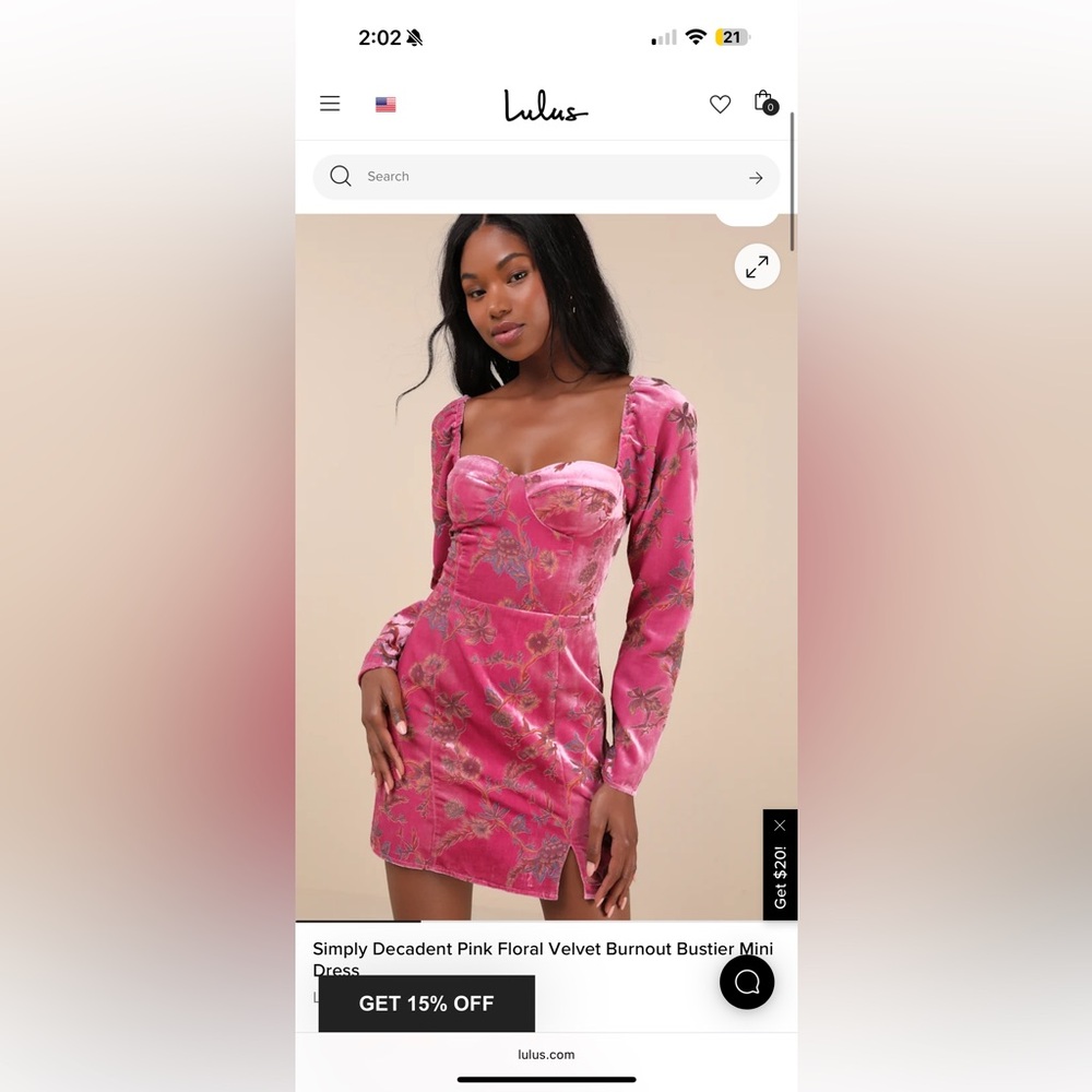 Lulu's Pink Floral Velvet Long Sleeve Dress